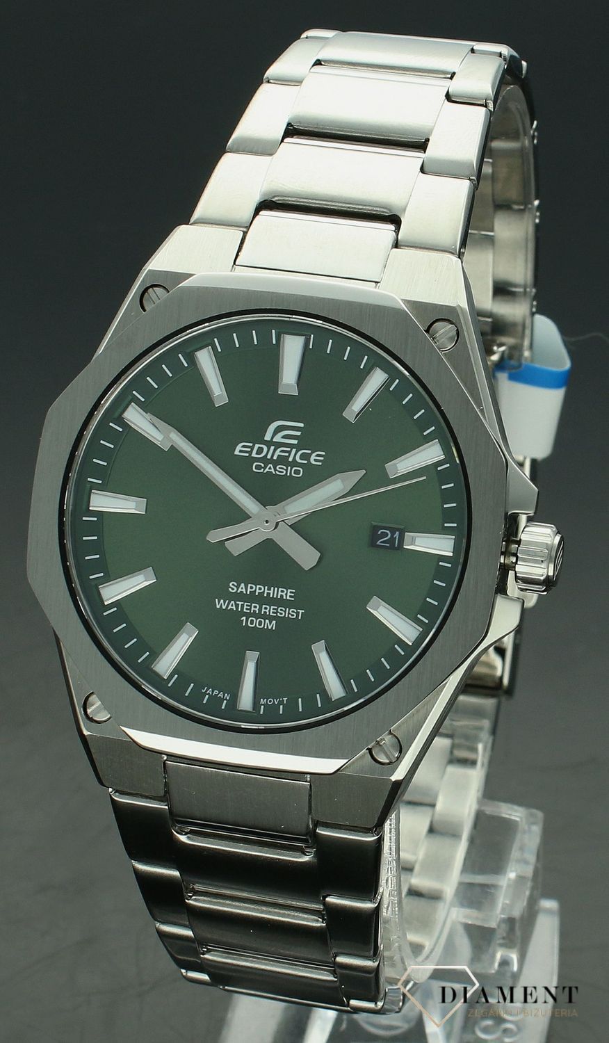 Zegarek męski Casio Edifice Classic Sapphire EFR-S108D-3AVUEF. Męski zegarek na bransolecie. Zegarek męski Casio Edifice. Zegarek męski z zieloną tarczą. Zegarek męski z szafirowym szkłem na prezent..jpg