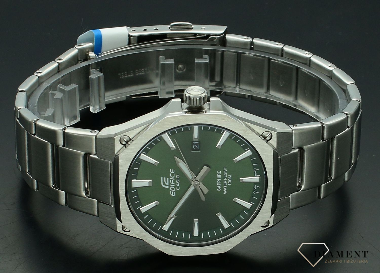 Zegarek męski Casio Edifice Classic Sapphire EFR-S108D-3AVUEF. Męski zegarek na bransolecie. Zegarek męski Casio Edifice. Zegarek męski z zieloną tarczą. Zegarek męski z szafirowym szkłem na prezent..jpg
