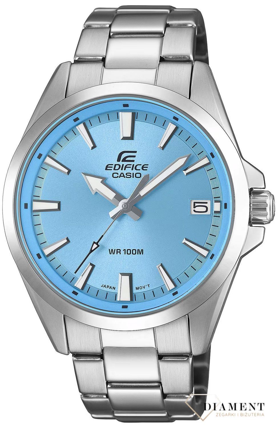 Zegarek męski Casio Edifice EFV-100D-8AVUEF błękitny. Zegarek Casio Męski. Zegarek z zakręcaną koronką. Zegarek męski na bransolecie Casio Edifice. Zegarek męski z wysoką wodoszczelnością. Zegarek męski na prezent z niebieską tarczą..jpg