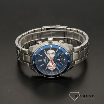 Zegarek męski Casio Edifice to zegarek ze stoperem z niebieską tarczą.  (3).jpg