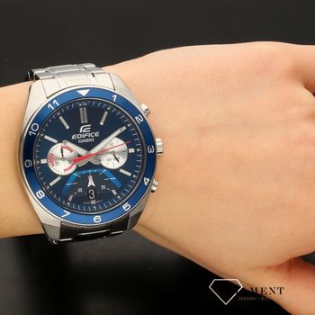 Zegarek męski Casio Edifice to zegarek ze stoperem z niebieską tarczą.  (5).jpg