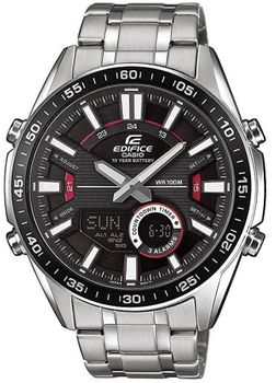 Zegarek męski Casio EDIFICE stalowej bransolecie z czarno-czerwoną tarczą i wyświetlaczem. EFV-C100D-1av.jpg