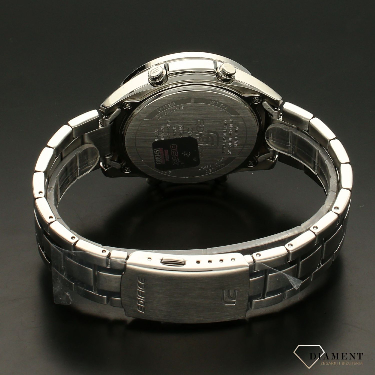 Zegarek męski Casio EDIFICE stalowej bransolecie z czarno-czerwoną tarczą i wyświetlaczem. EFV-C100D-1av.jpg