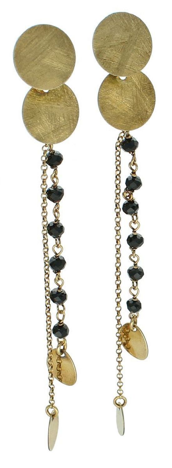 Kolczyki srebrne 925 pokryte złotem Wiszące blaszki z czarnymi cyrkoniami.jpg
