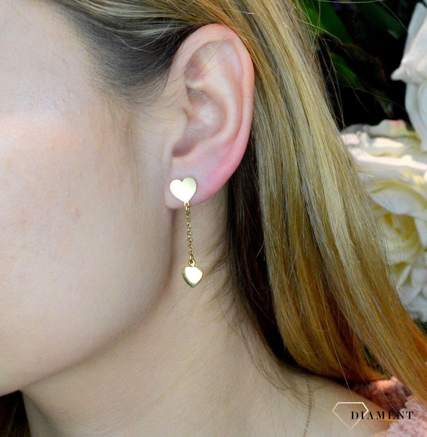 Srebrne kolczyki  Pozłacane serduszka  925 DIAMENT EIK000000-021.jpg