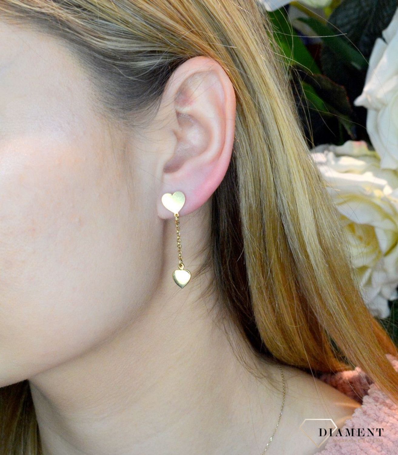 Srebrne kolczyki  Pozłacane serduszka  925 DIAMENT EIK000000-021.jpg