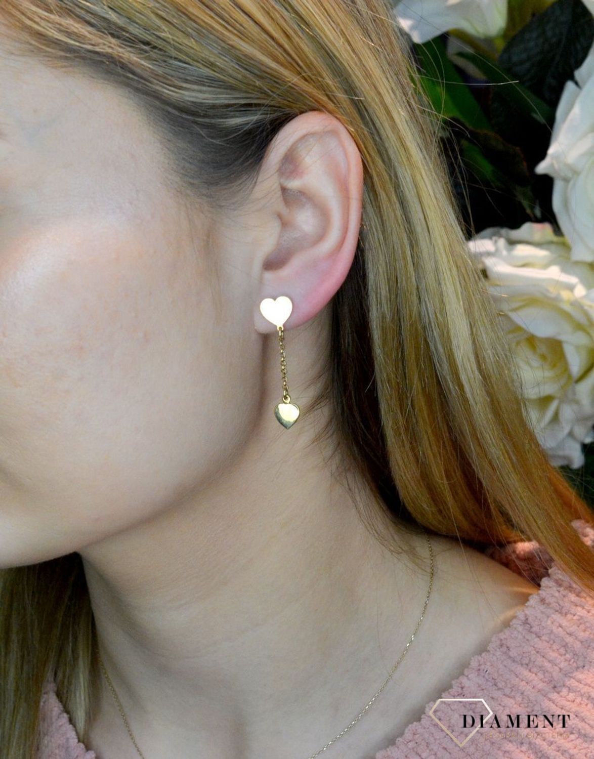 Srebrne kolczyki  Pozłacane serduszka  925 DIAMENT EIK000000-021.jpg