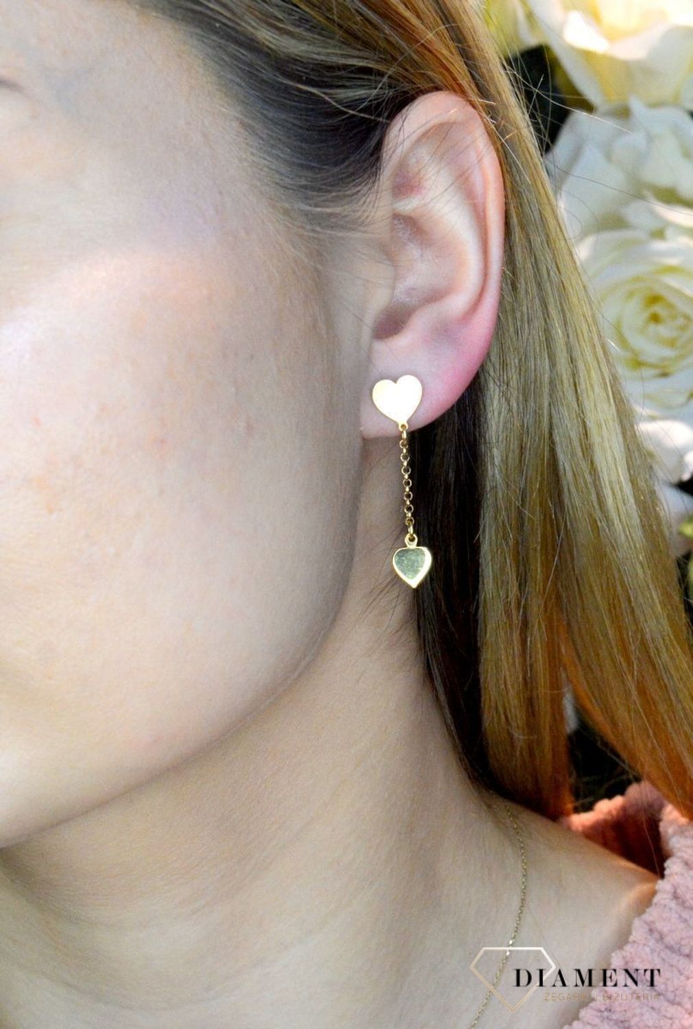 Srebrne kolczyki  Pozłacane serduszka  925 DIAMENT EIK000000-021.jpg