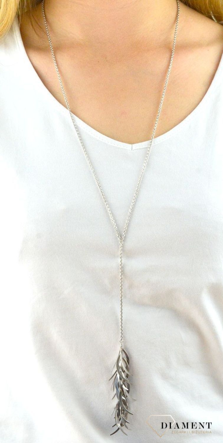 Srebrny naszyjnik długi wiszące piórko EIN000000-032. Srebrny naszyjnik długi. Naszyjnik srebrny z efektowną zawieszką. Zawieszka typu piórko. Naszyjnik srebrny idealny do każdej.jpg