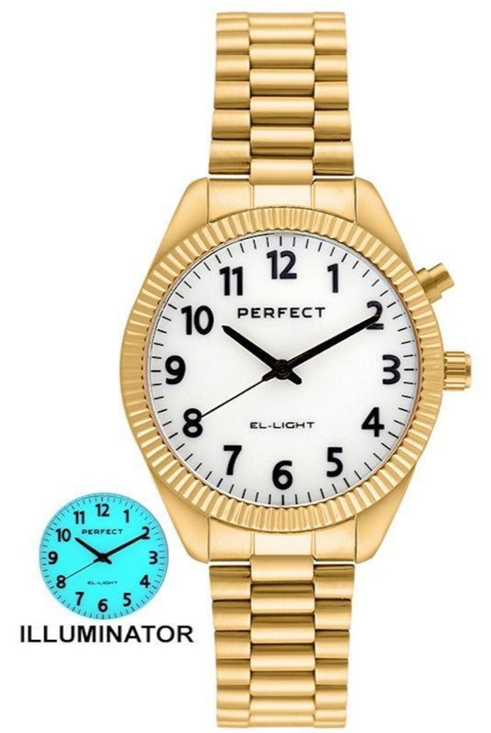 Zegarek Perfect EL003S-03 Gold – damski zegarek na złotej bransolecie z podświetleniem tarczy (3).jpg