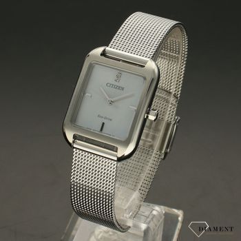Zegarek damski na złotej bransolecie w kształcie prostokątnym to minimalistyczny, elegancki zegarek marki Citizen o numerze katalogowym EM0491-81D.  (2).jpg