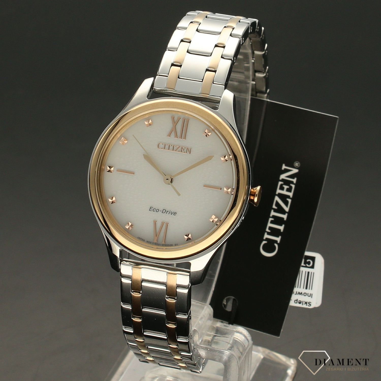 Zegarek damski na bransolecie Citizen zasilany światłem Eco-Drive EM0506-77A.jpg