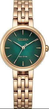 Zegarek damski Citizen Solar Classic Sapphire EM0993-82Z. Zegarek Citizen z szafirowym szkłem. Zegarek damski w złotym kolorze. Zegarek damski z zieloną tarczą. Zegarek EcoDrive idealny na prezent dla kobiety.  (3).jpg