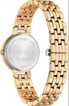 Zegarek damski Citizen Solar Classic Sapphire EM0993-82Z. Zegarek Citizen z szafirowym szkłem. Zegarek damski w złotym kolorze. Zegarek damski z zieloną tarczą. Zegarek EcoDrive idealny na prezent dla kobiety.  (4).jpg