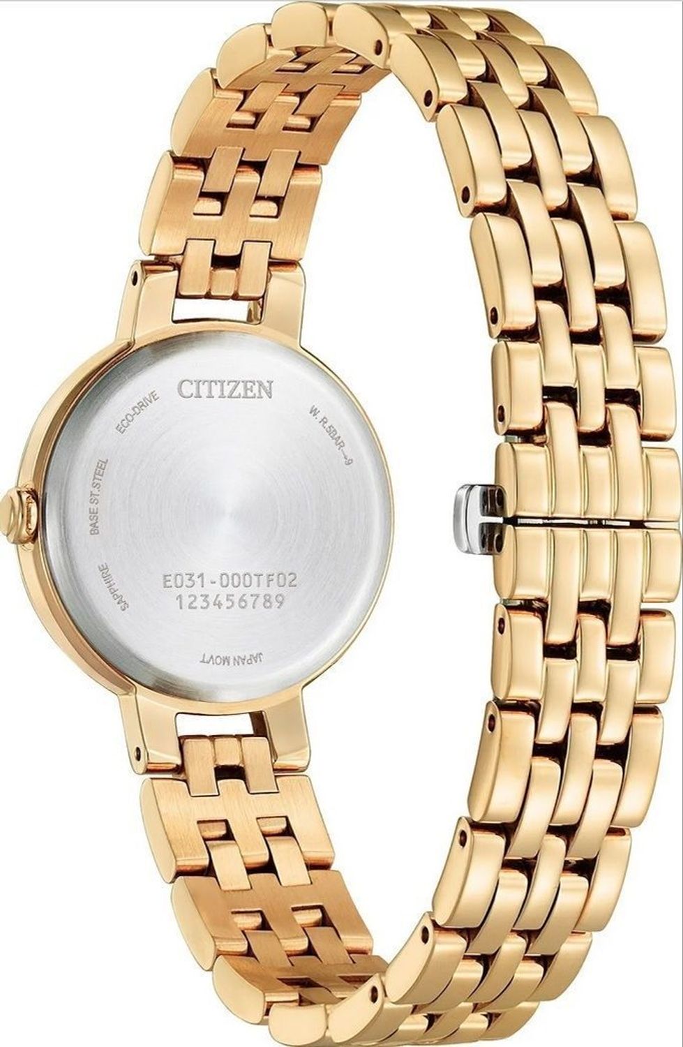 Zegarek damski Citizen Solar Classic Sapphire EM0993-82Z. Zegarek Citizen z szafirowym szkłem. Zegarek damski w złotym kolorze. Zegarek damski z zieloną tarczą. Zegarek EcoDrive idealny na prezent dla kobiety.  (3).jpg