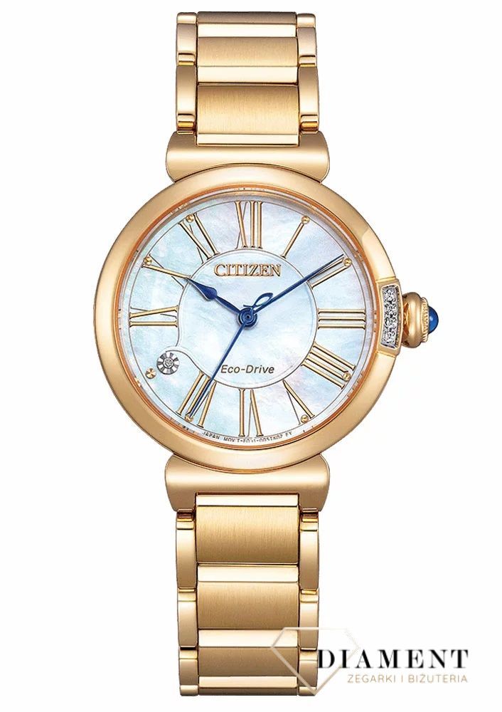 Zegarek damski Citizen Eco-Drive May Bells w złotym kolorze EM1063-89D.  Zegarek damski solarny. Darmowa dostawa. Zegarki damskie na prezent. Zegarek damski złoty. Zegarek damski z perłową tarczą.5.jpg
