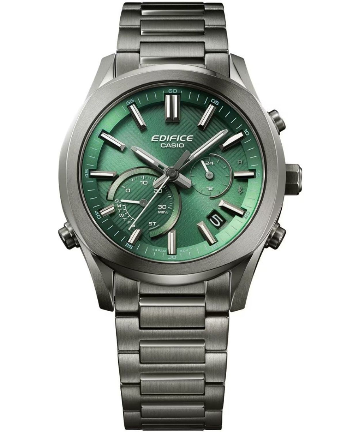Casio Edifice EQB-1300DC-3AEF to męski zegarek solarny z Bluetooth, zieloną tarczą.jpg