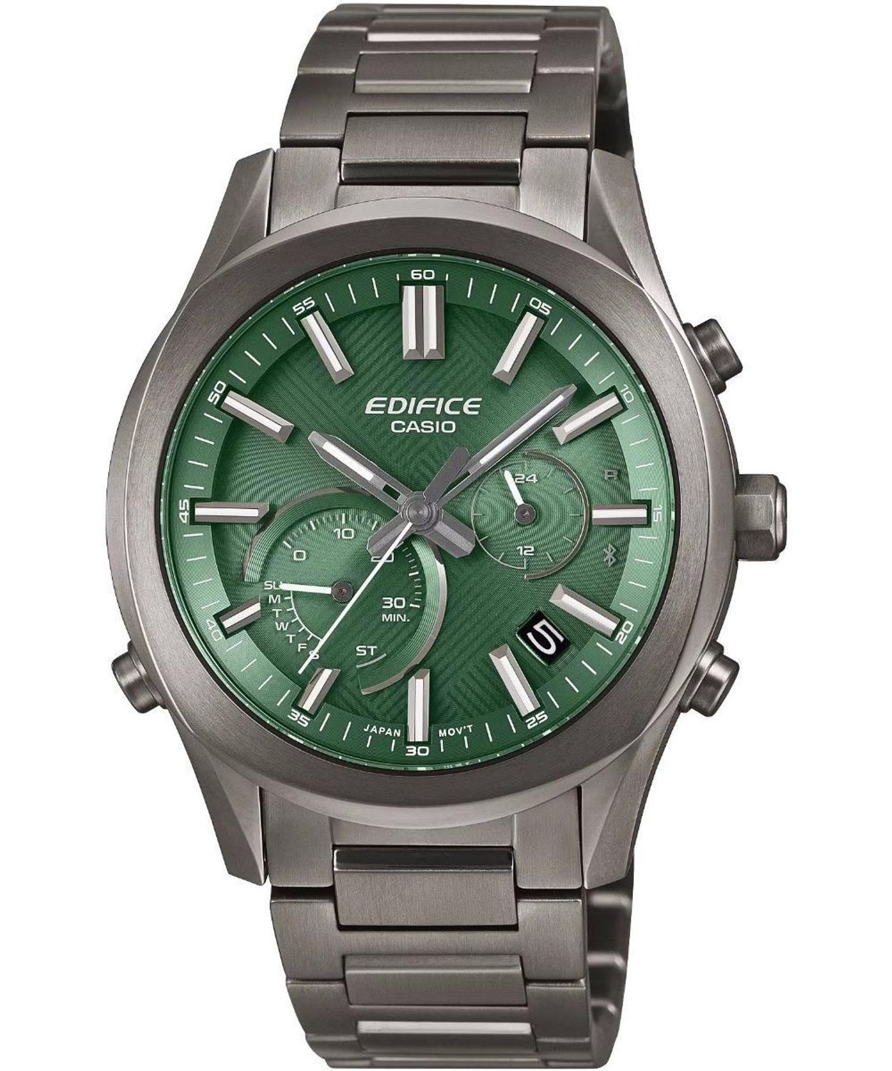 Casio Edifice EQB-1300DC-3AEF to męski zegarek solarny z Bluetooth, zieloną tarczą.jpg