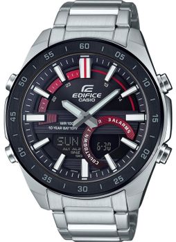 Zegarek męski CASIO Edifice ERA-120DB-1AVEF Zegarek męski Casio EDIFICE stalowej bransolecie z czarno-czerwoną tarczą i wyświetlaczem. ⌚ Idealny na prezent dla mężczyzny 🎁 Zegarek z grawerem (1).jpg