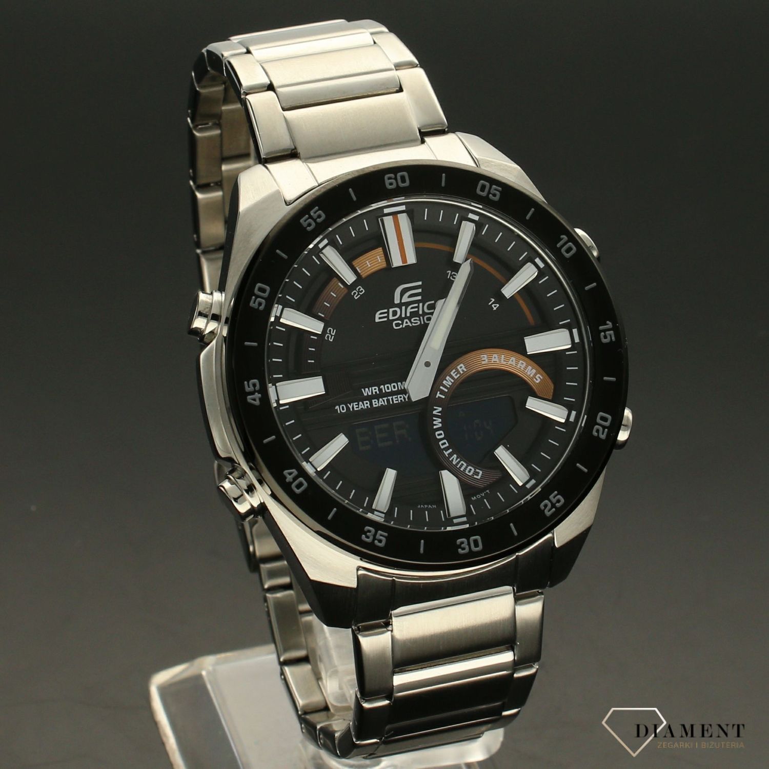 Zegarek męski CASIO Edifice ERA-120DB-1BVEF  Zegarek męski Casio EDIFICE stalowej bransolecie z czarno-czerwoną tarczą i wyświetlaczem. ⌚ Idealny na prezent dla mężczyzny 🎁 Zegarek z grawerem (4).jpg