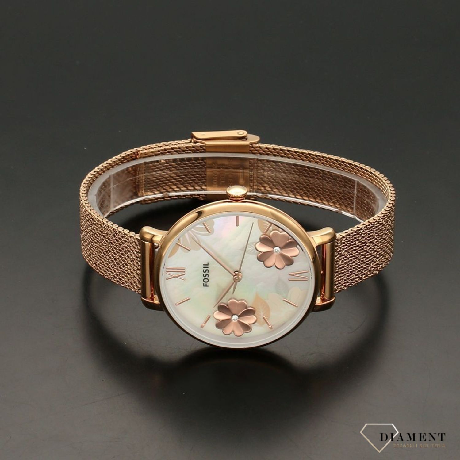 Zegarek damski w kolorze różowego złota Fossil ES4534 Jacqueline Mesh (1).jpg