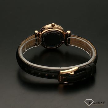 Zegarek Damski na czarnym pasku Fossil Carlie Mini ES4700 z ciemną masą perłową na tarczy z dodatkami w kolorze różowego złota.  (4).jpg