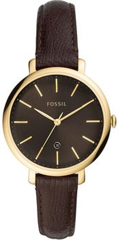 Zegarek damski pozłacany na pasku brązowym pasku Fossil Jacqueline ES4969 ⌚.jpg