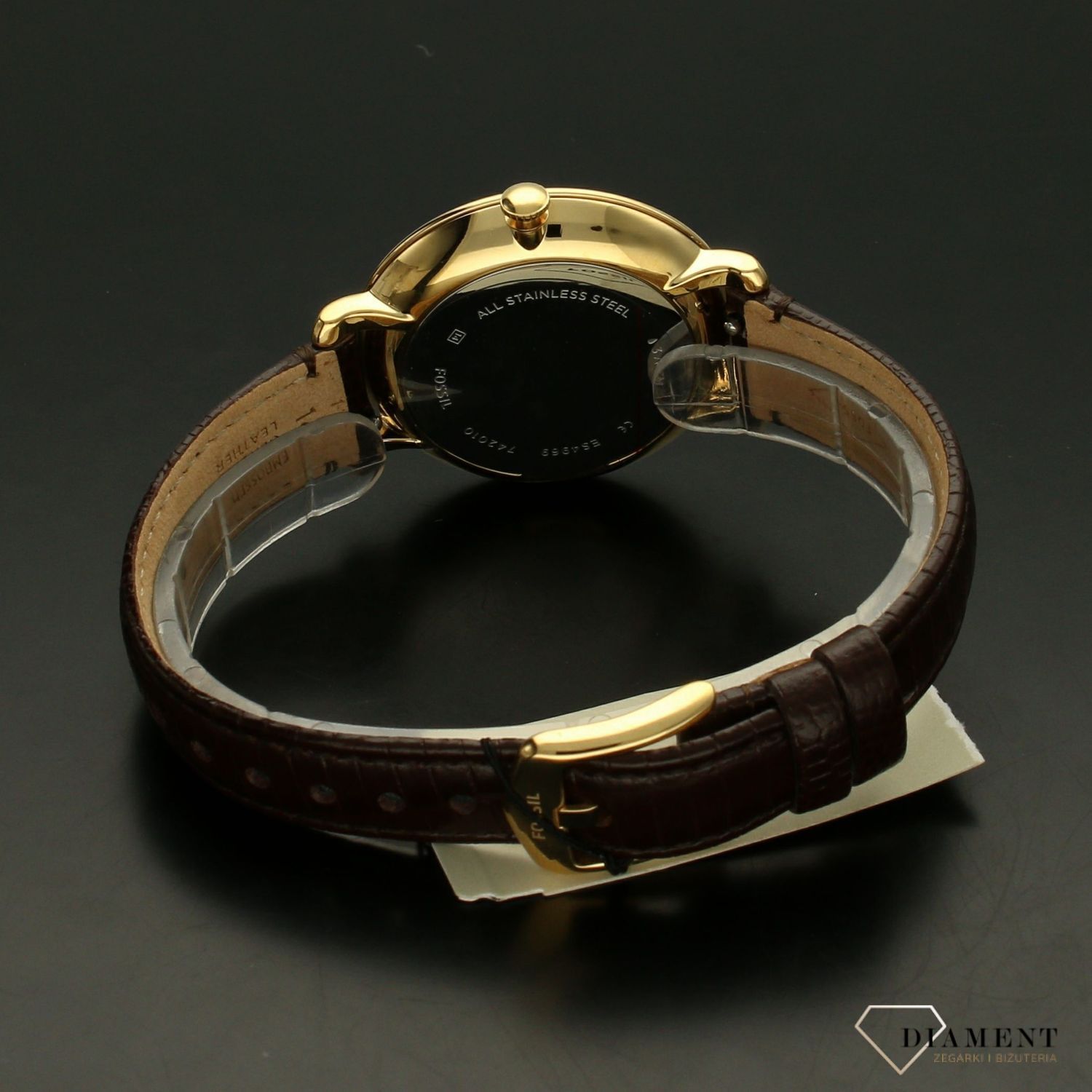 Zegarek damski pozłacany na pasku brązowym pasku Fossil Jacqueline ES4969 ⌚.jpg