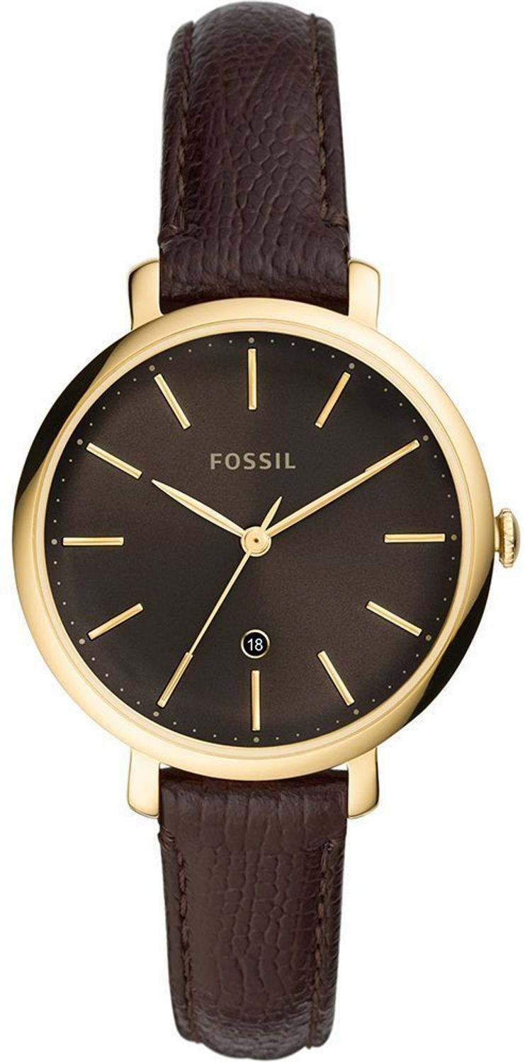 Zegarek damski pozłacany na pasku brązowym pasku Fossil Jacqueline ES4969 ⌚.jpg
