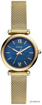 Zegarek damski na bransolecie w kolorze złota z tarczą z niebieskiej masy perłowej Fossil ES5020 Carlie Mini ⌚  (1).jpg