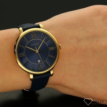Zegarek damski pozłacany na niebieskim pask pasku Fossil Jacqueline ES5023 ⌚  (3).jpg