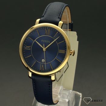 Zegarek damski pozłacany na niebieskim pask pasku Fossil Jacqueline ES5023 ⌚  (5).jpg