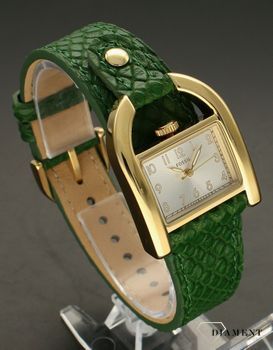 Zegarek damski Fossil Harwell Zielony pasek ES5267. Złota koperta ze stali szlachetnej to idealne połączenie z zielonym, skórzanym paskiem. Tarcza zegarka w kwadratowym nowoczesnym wyglądzie (3).jpg