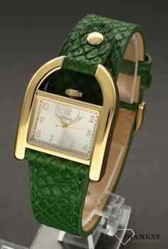 Zegarek damski Fossil Harwell Zielony pasek ES5267. Złota koperta ze stali szlachetnej to idealne połączenie z zielonym, skórzanym paskiem. Tarcza zegarka w kwadratowym nowoczesnym wyglądzie (4).jpg