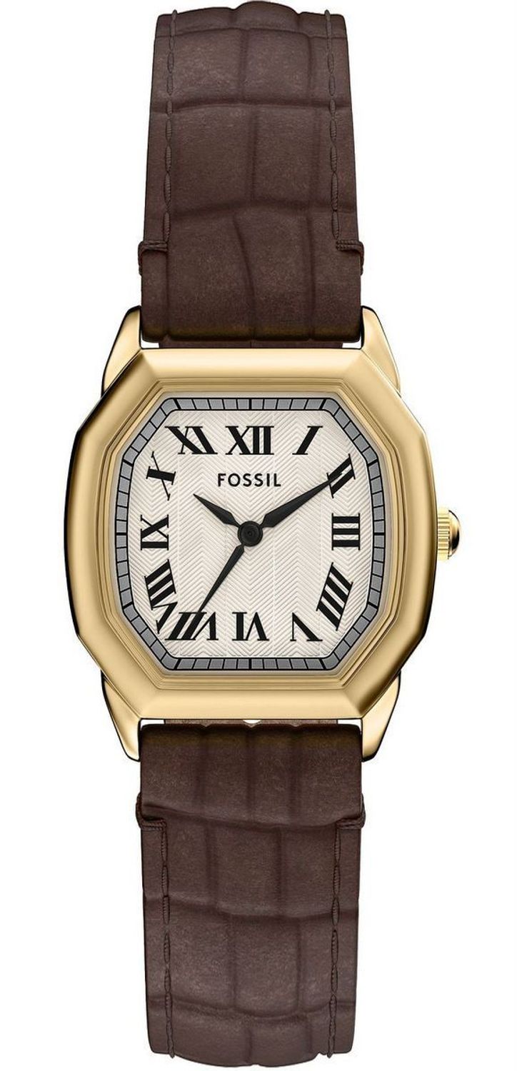 Fossil Harlow ES5426 – damski zegarek złoty, beżowa tarcza, skórzany pasek.jpg