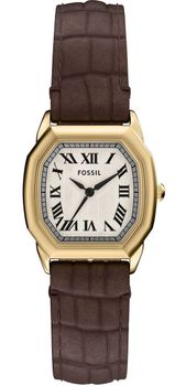 Fossil Harlow ES5426 – damski zegarek złoty, beżowa tarcza, skórzany pasek.jpg