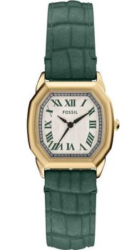 Fossil Harlow ES5427 – damski zegarek złoty, beżowa tarcza, zielony pasek.jpg