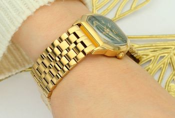 Fossil – damski zegarek złoty z zieloną tarczą i cyframi rzymskimi, bransoleta1.jpg