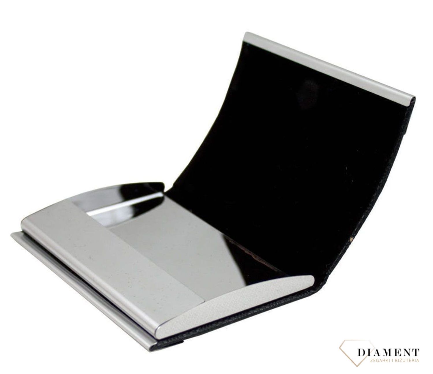 Etui do wizytówek tłoczona czarna ekologiczna skóra EW112. Eleganckie metalowe etui na wizytówki oprawione w czarną skórę (3).jpg
