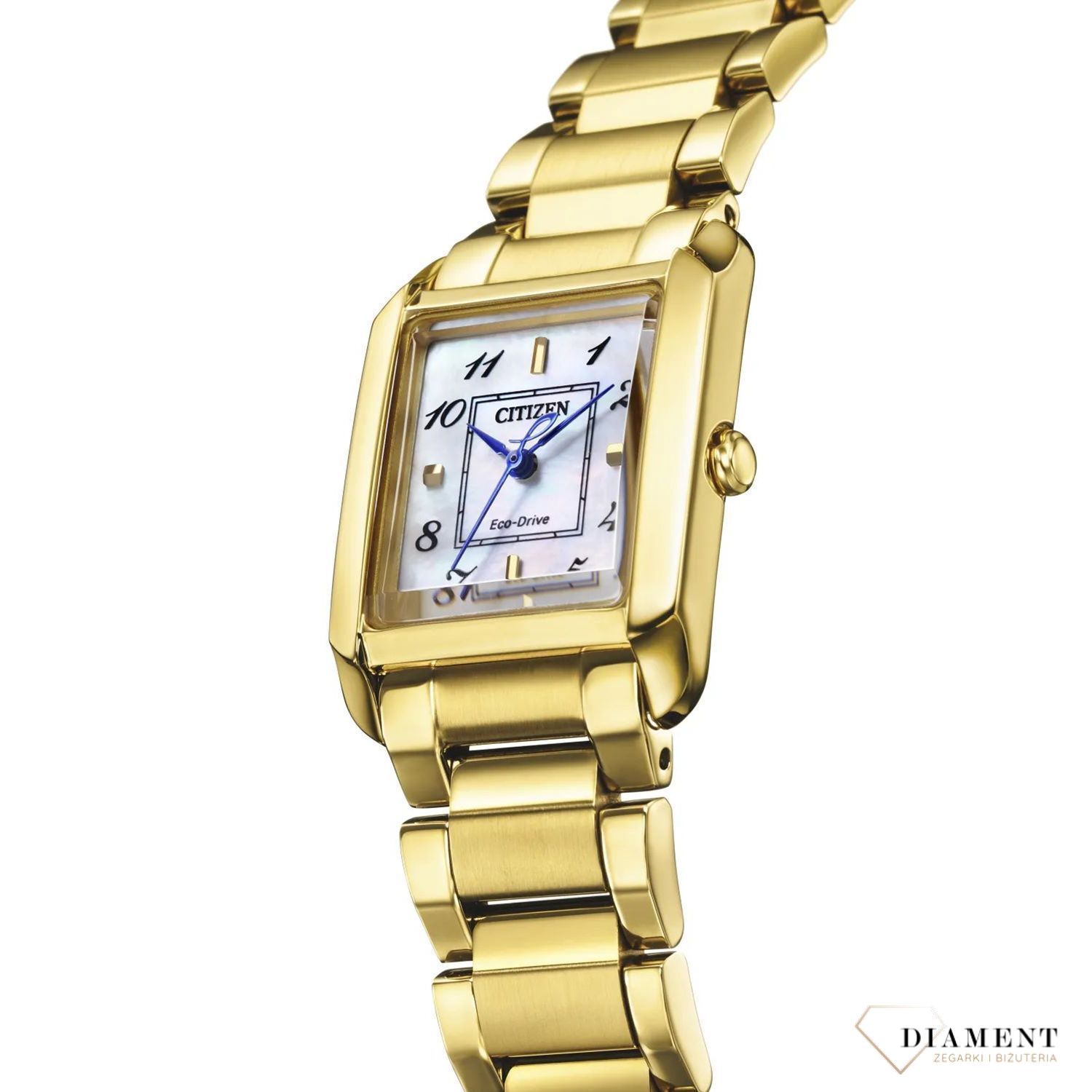 Zegarek damski Citizen Lady Eco-Drive Bianca damski EW5602-81D złoty kwadratowy. Damski zegarek solarny. Zegarek damski ze szkłem szafirowym. Zegarek dla kobiety na prezent. Złoty zegarek damski..jpg