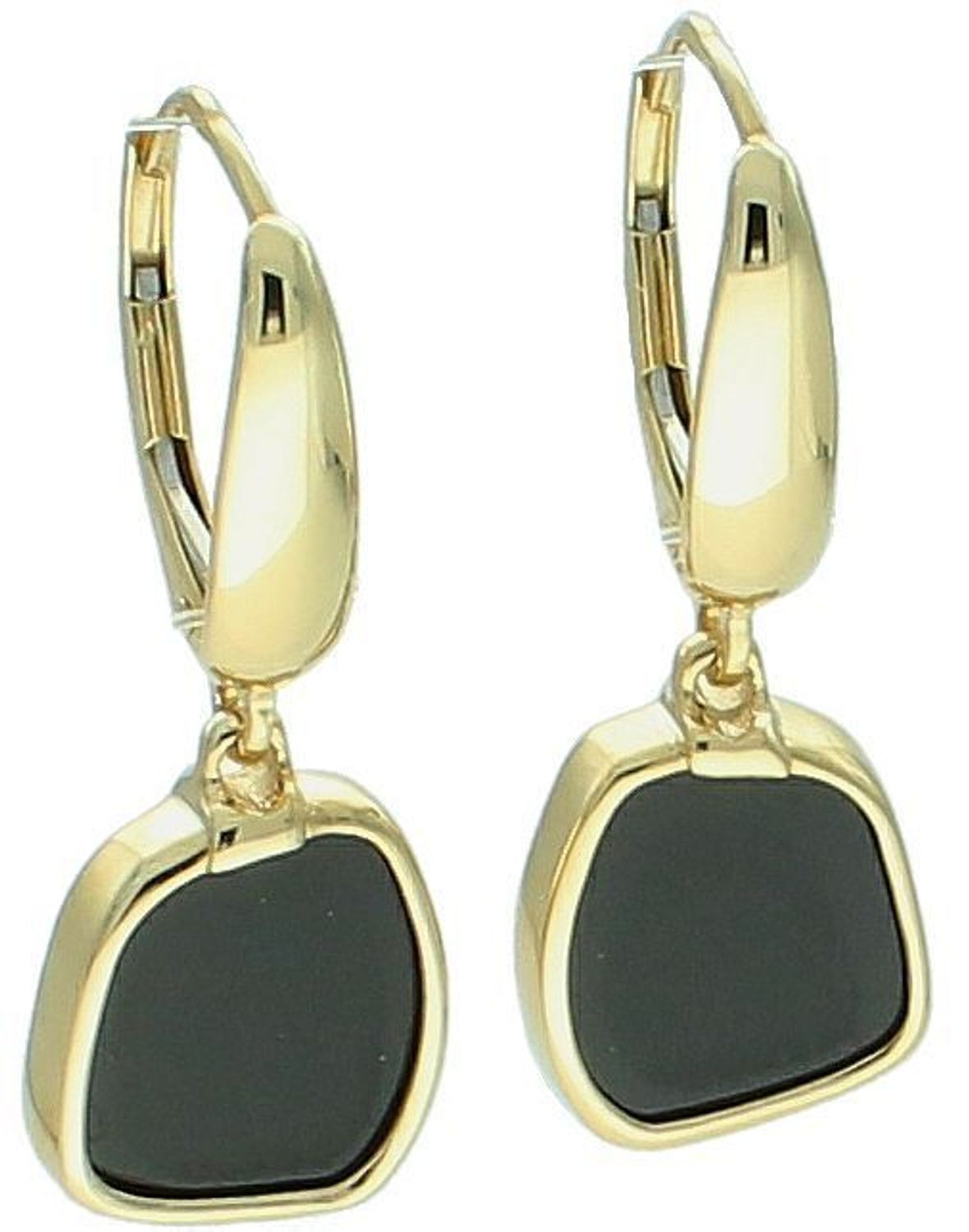 Kolczyki złote wiszące onyks pr 585, F0NUO13782 złote kolczyki wykonane z najwyższej jakości żółtego złota, próba 585 ozdobione kamieniem naturalnym onyksem. Kolczyki w modowym stylu, 1.jpg