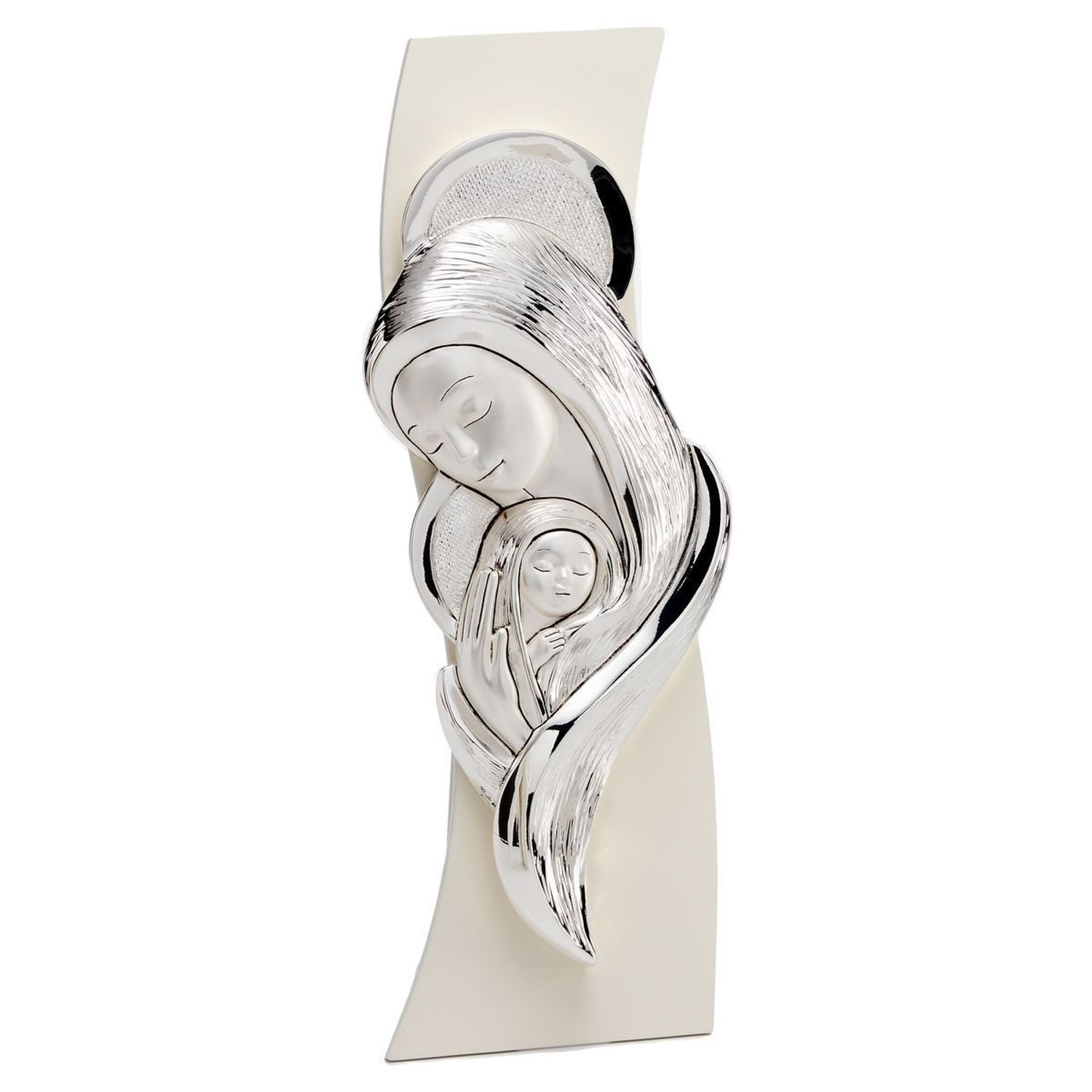 Wyjątkowy srebrny obrazek z trójwymiarową Matką Boską z Dzieciątkiem to ozdoba i piękny symbol bożej miłości i opieki..jpg