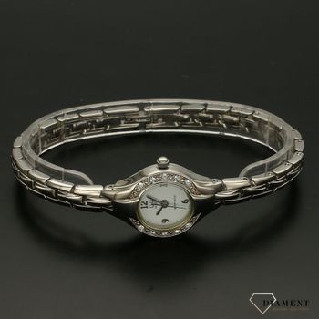 Zegarek damski biżuteryjny QQ F621-204. Zegarek damski na bransolecie. Zegarek w srebrnym kolorze. Zegarek damski z cyrkoniami.  (5).jpg