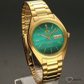 Zegarek męski Orient FAB0000BF9 na bransolecie w kolorze złota z piękną tarczą w odcieniu butelkowej zieleni. Zegarek ⌚ męski na bransolecie. ✓  (1).jpg