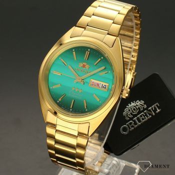 Zegarek męski Orient FAB0000BF9 na bransolecie w kolorze złota z piękną tarczą w odcieniu butelkowej zieleni. Zegarek ⌚ męski na bransolecie. ✓  (2).jpg