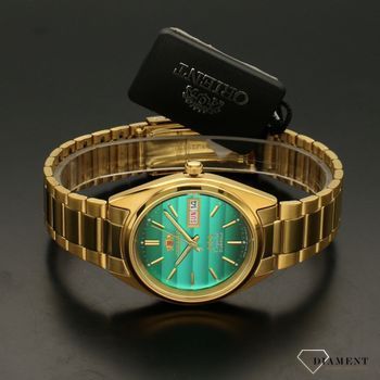 Zegarek męski Orient FAB0000BF9 na bransolecie w kolorze złota z piękną tarczą w odcieniu butelkowej zieleni. Zegarek ⌚ męski na bransolecie. ✓  (3).jpg