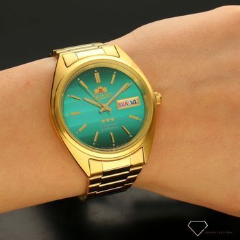 Zegarek męski Orient FAB0000BF9 na bransolecie w kolorze złota z piękną tarczą w odcieniu butelkowej zieleni. Zegarek ⌚ męski na bransolecie. ✓  (5).jpg