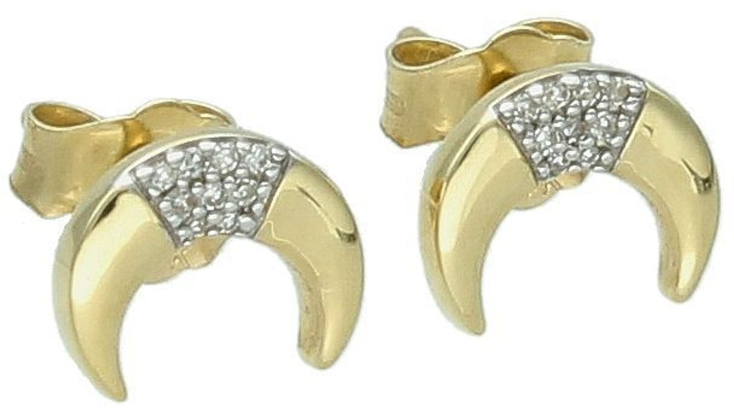 Kolczyki złote 585 księżyc z diamentami FE-5817. Złote kolczyki z diamentami FE-5817.  Złote kolczyki wykonane z próby 585 zapinane na sztyft z 18 diamentami. 1.jpg