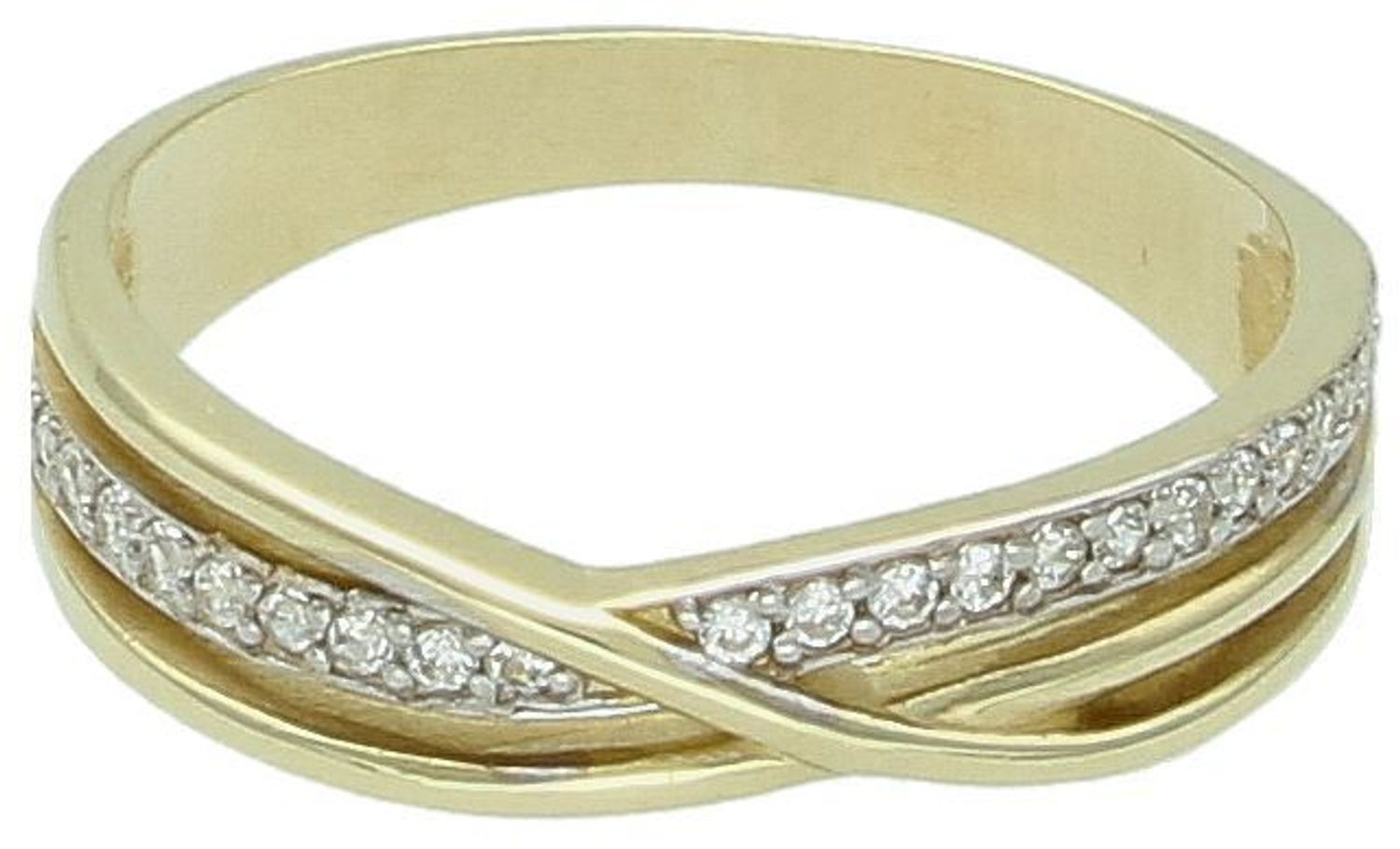 Złoty pierścionek damski próby 585 z cyrkoniami, model FJP000000-019. Elegancki i wygodny. Waga 2,41 g, szerokość 4 mm2 mm. Idealny prezent dla kobiety.1.jpg