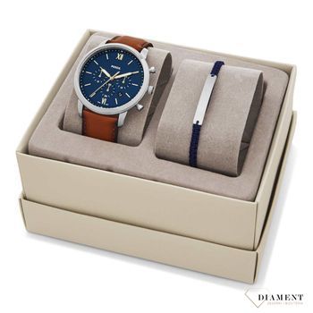 Zegarek męski w zestawie z bransoletką na sznurku w kolorze niebieskim z blaszką, która jest wykonana ze stali. Idealny prezent dla mężczyzny.  (4).jpg